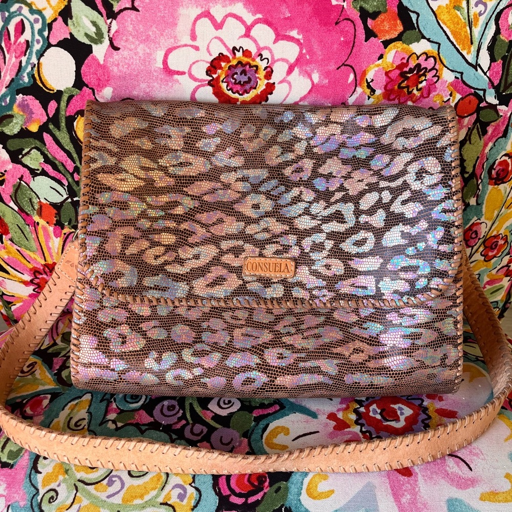Consuela Metallic Leopard Crossbody Bag